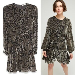 ULLA JOHNSON Silk Blend Velvet Gia Mini Dress Zebra Animal Print Size 4